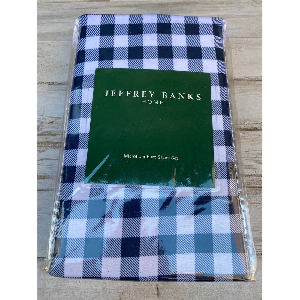 JEFFREY BANKS 2 Navy Gingham Euro Shams NIP L100560
